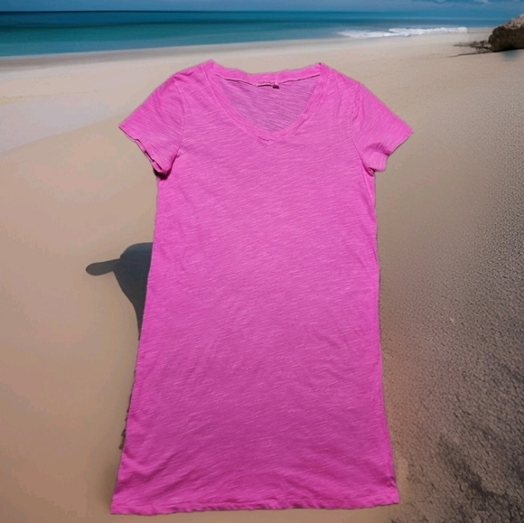 fresh produce Dresses & Skirts - Fresh Produce V-Neck Slub Cotton T-Shirt Dress Size M Color Hot Pink